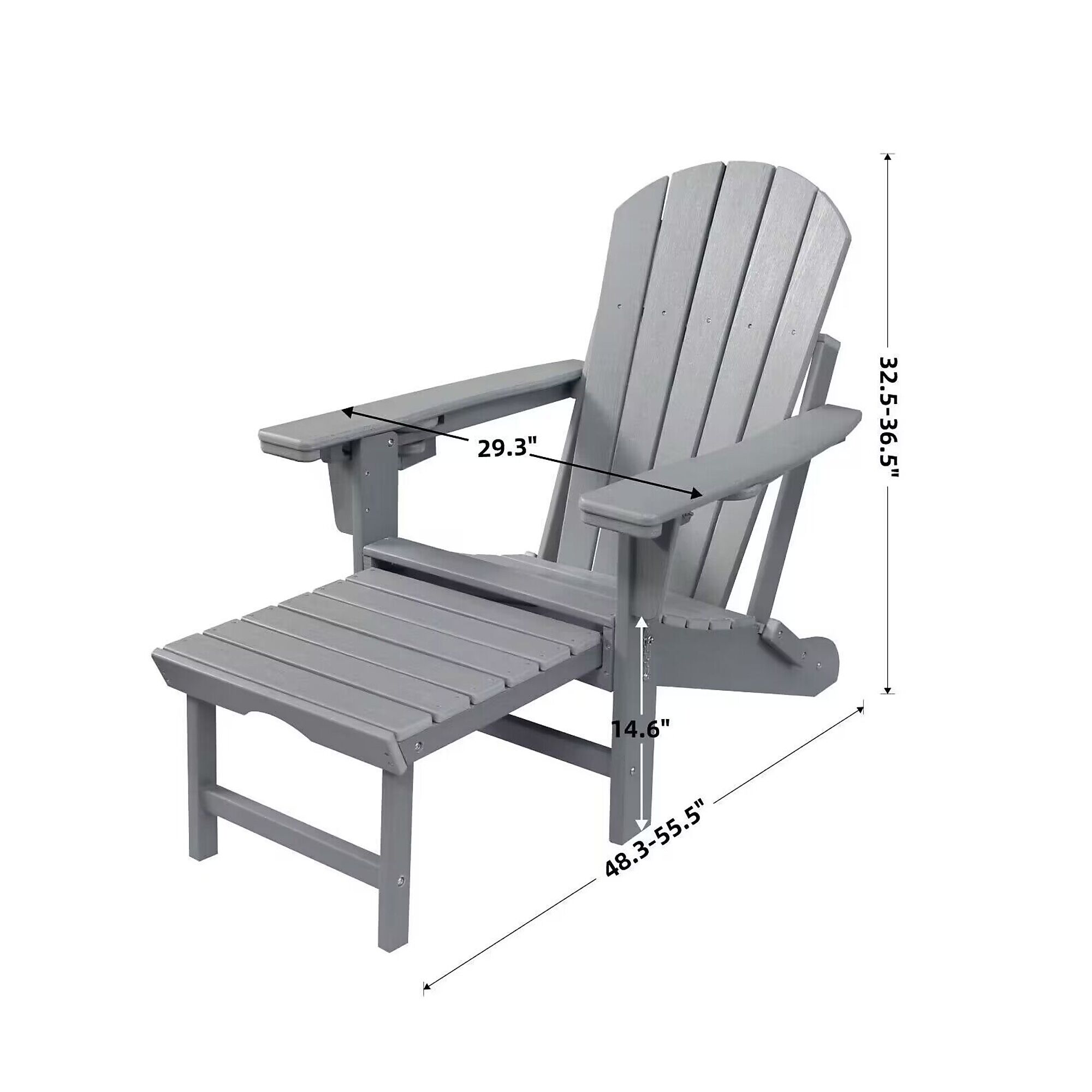 Trappers Peak Foldable Adirondack Chair with Retractable Footrest – Gray Outdoor Patio Chair Made from HDPE with Marine?Grade Stainless Steel Hardware, Space-Saving Folding Design, Model #TP-4000-FTBK-GRY